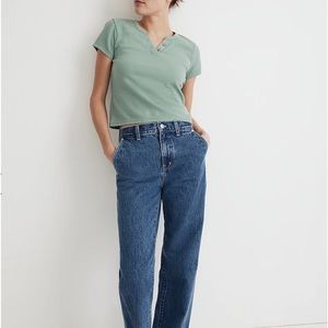 Madewell Split Neck Henley Tee Shirt Light Green Short Sleeves XXL NWOT